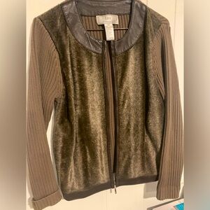 Lisa International leather trim sweater jacket